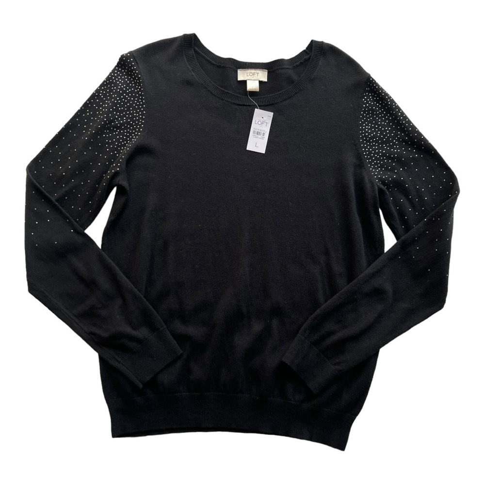 Ann Taylor Loft Black Jeweled Sweater Size Large‎